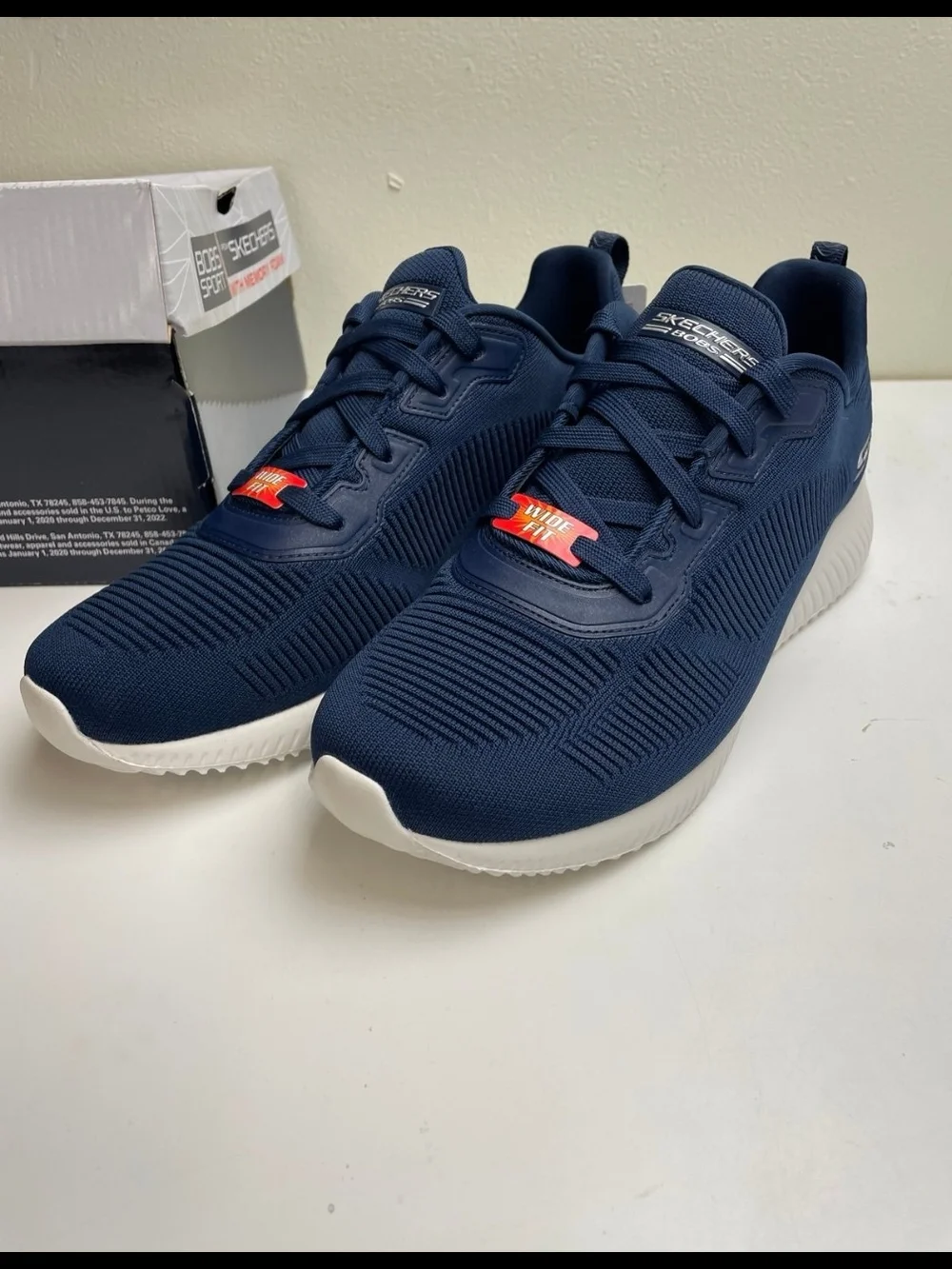 Skechers Bobs Sport Navy Knit Slip-On Athletic Sneakers Wide Fit with White Sole